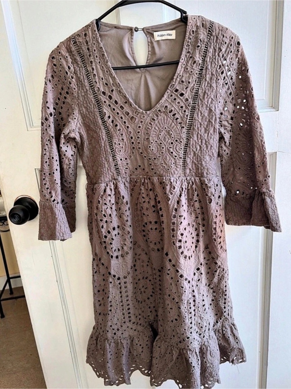 Hidden Alley Eyelet Embroidered Mini Dress in Brown Like New